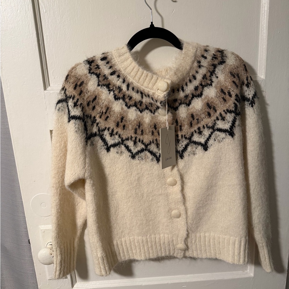 Joie Women’s Cream Fair Isle Wool Blend Button up Cardigan Cozy Classic Size XS